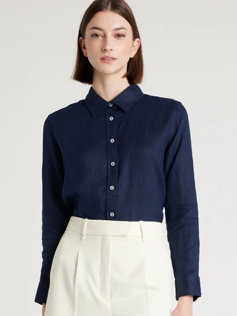 Quince European Linen Navy Button Down Shirt Coastal Minimalist Old Money Size L